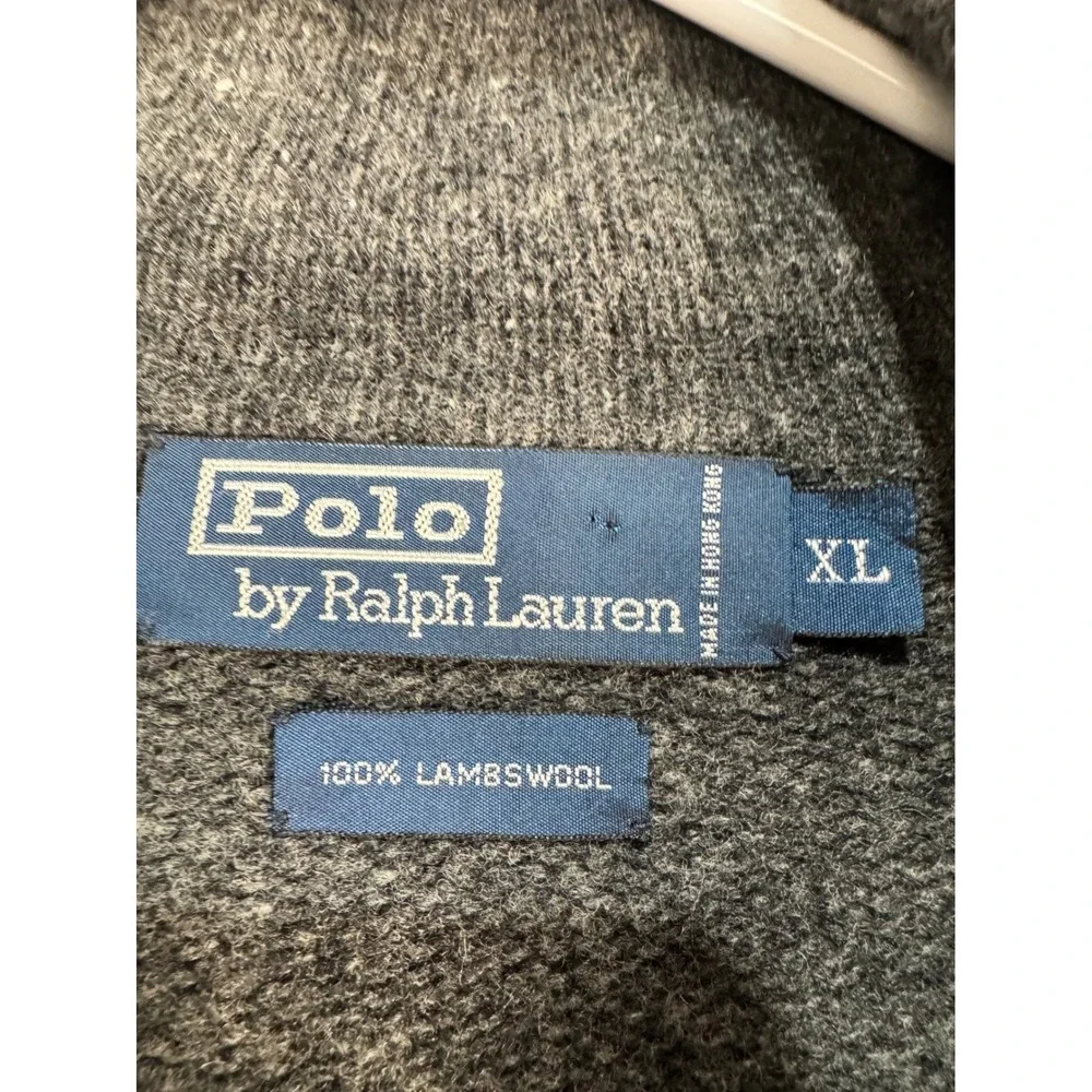 Polo Ralph Lauren Mens XL‎ Grey 100% Lambswool Full Zip Cardigan Sweater RL